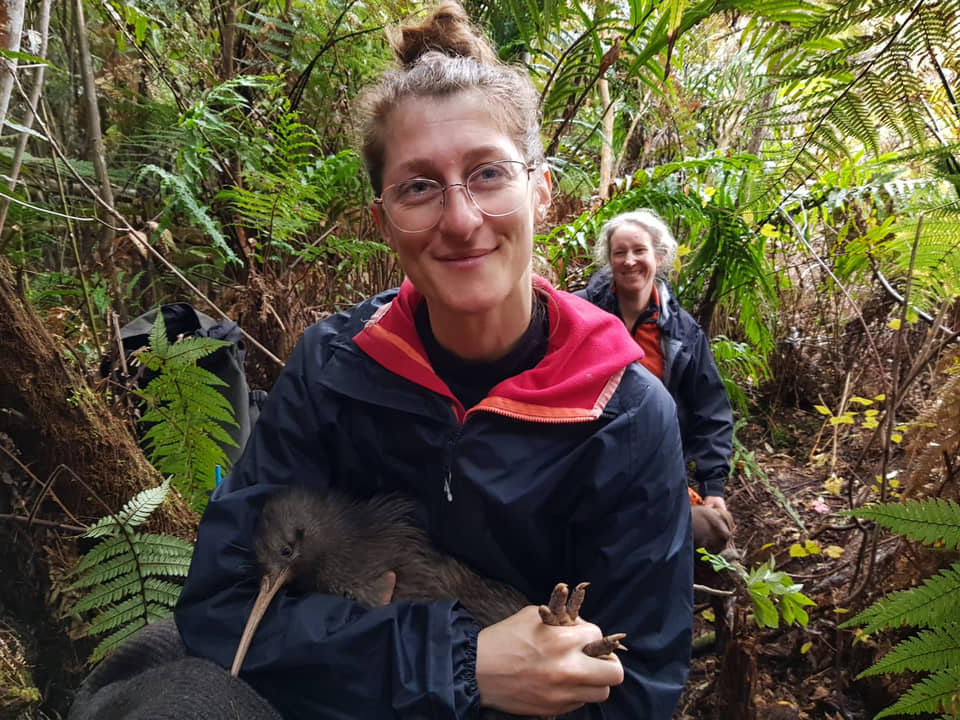 Volunteer with kiwi chick